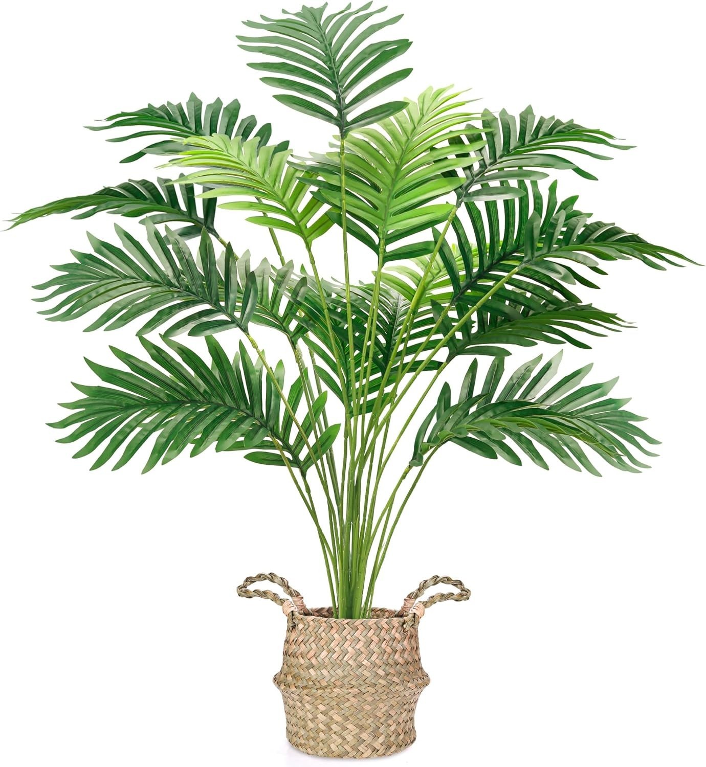 Realistic 28-Inch Fake Palm Plant with Lightweight Basket – Indoor/Outdoor Use