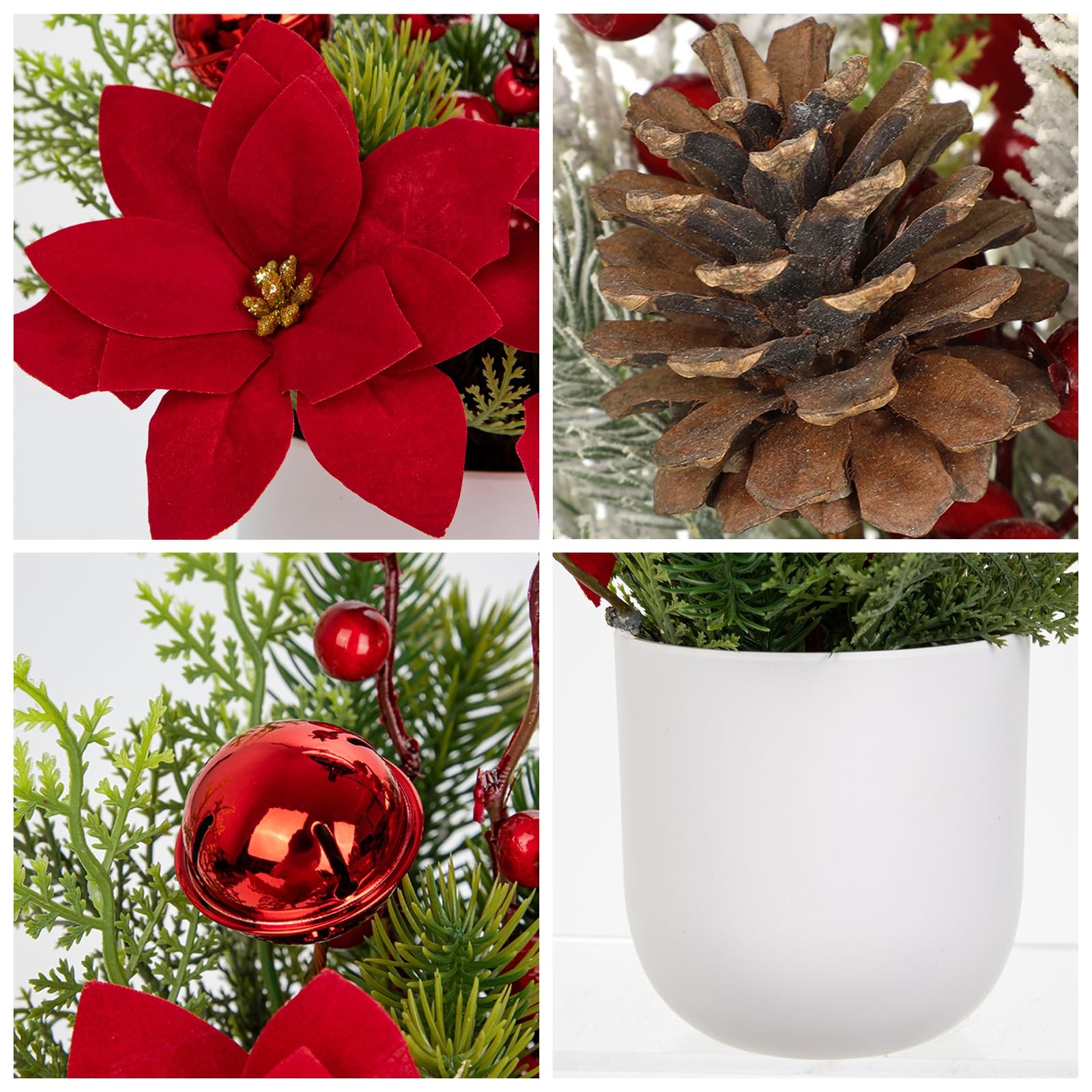 Small Christmas Tree Artificial Potted – 9″ Mini Fake Poinsettias Plant Table…
