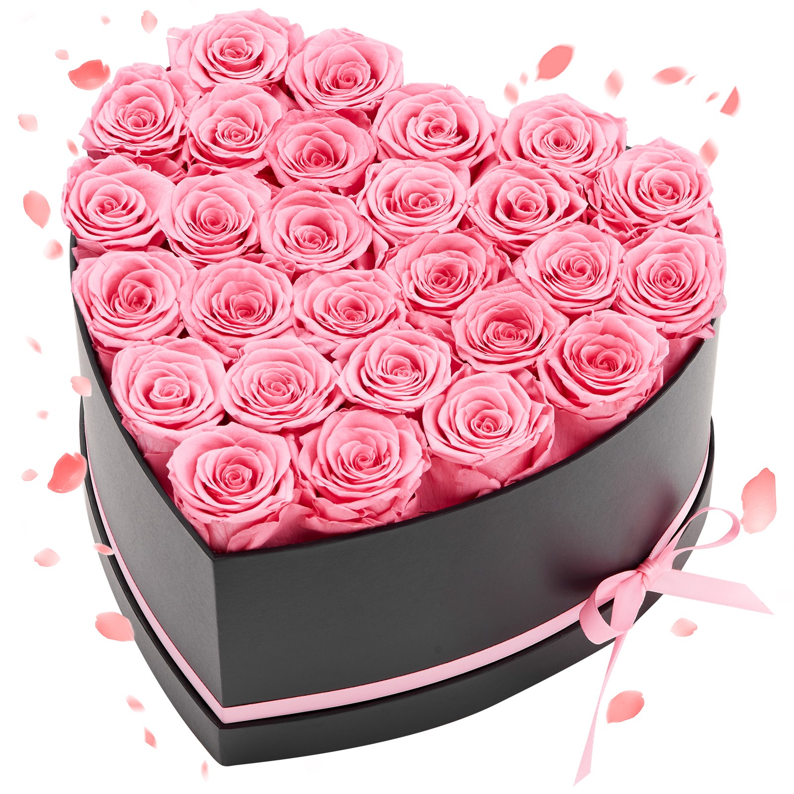 VEVOR Forever Flowers 27 Preserved Roses Heart Box Eternal Bouquet Pink