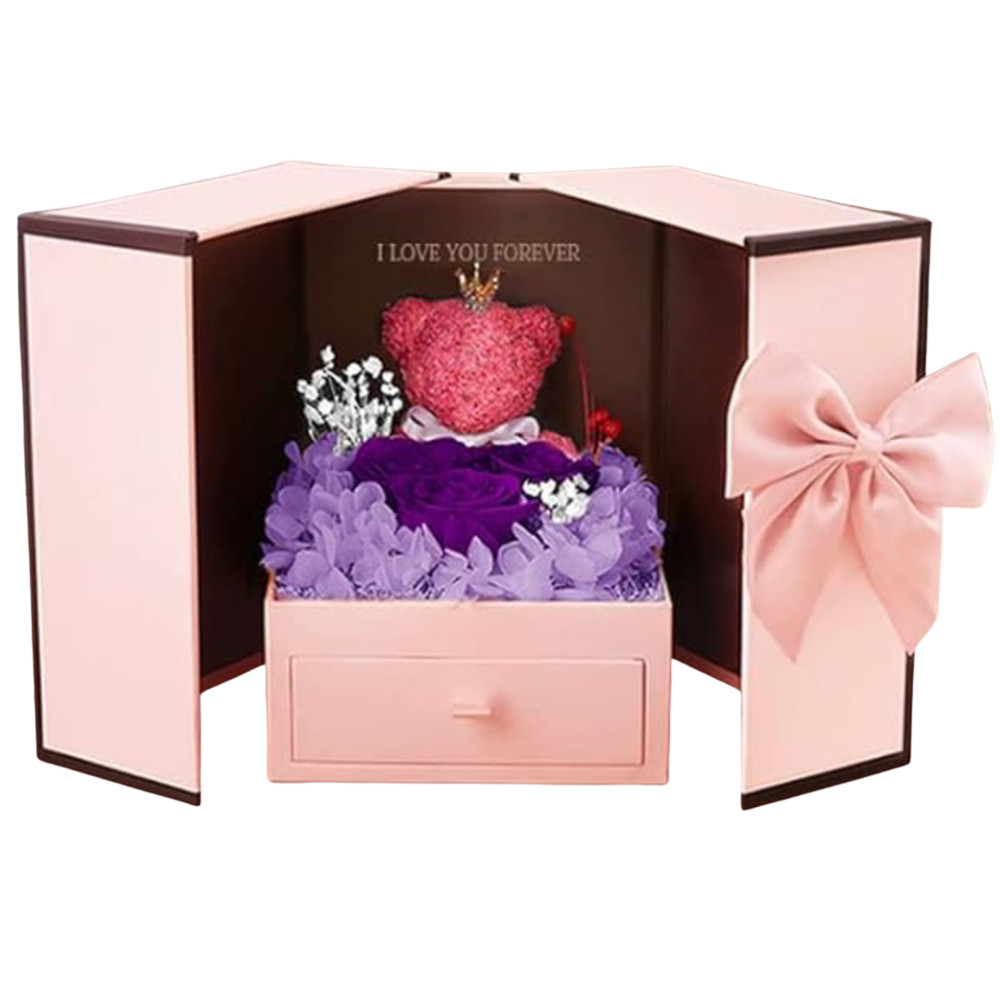 NEW I Love You Gifts for Mom Preserved Flowers Rose Bear Heart Necklace