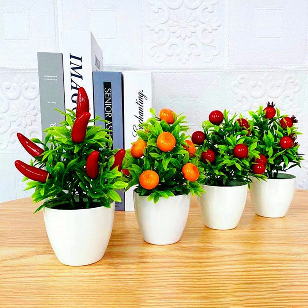 Fake Flower Pot Red Fruit Orange Pomegranate Plastic Foam Artificial Fruit