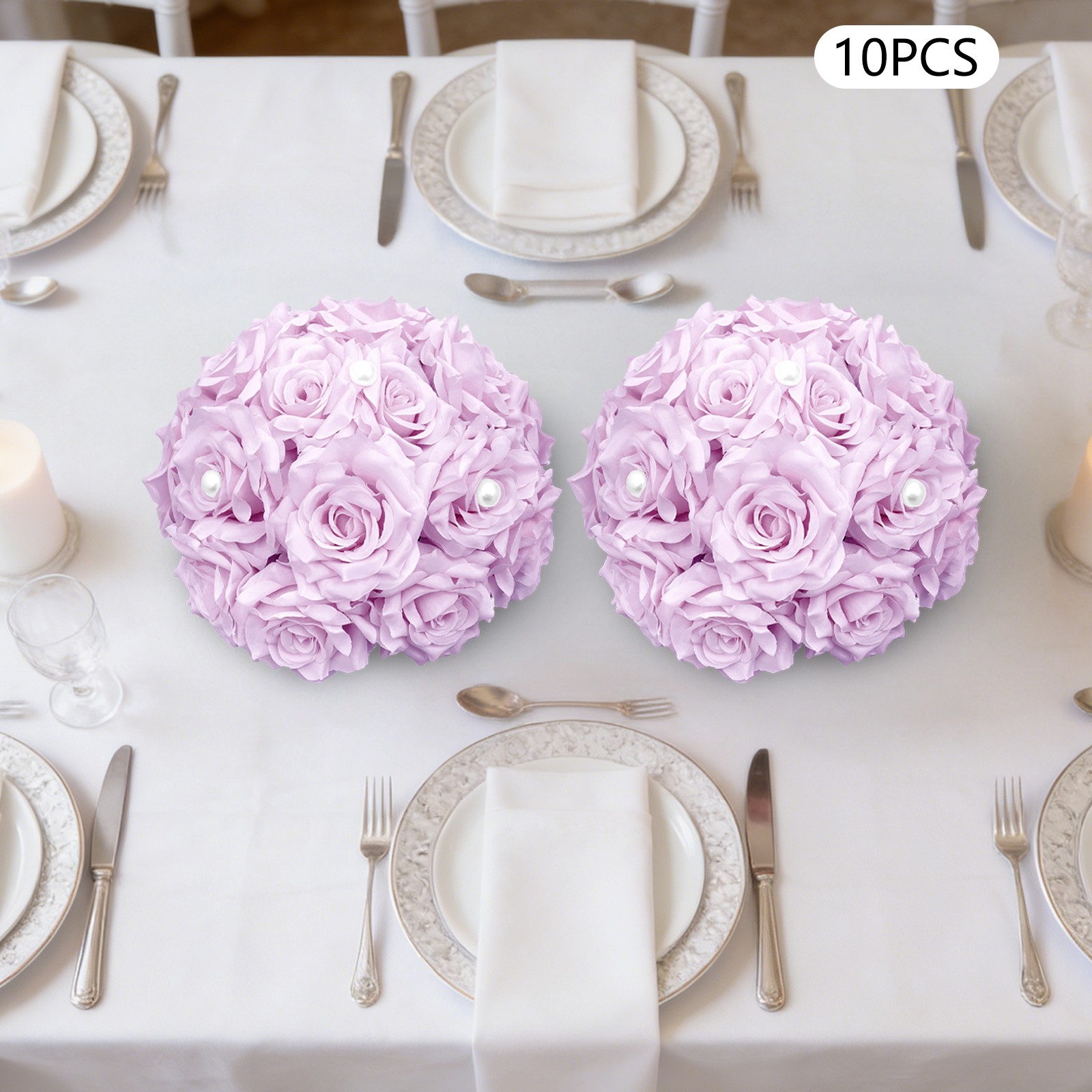 10 PCS Artificial Flower Ball, Pinkish Purple Floral Bouquet, Handmade Rose Ball