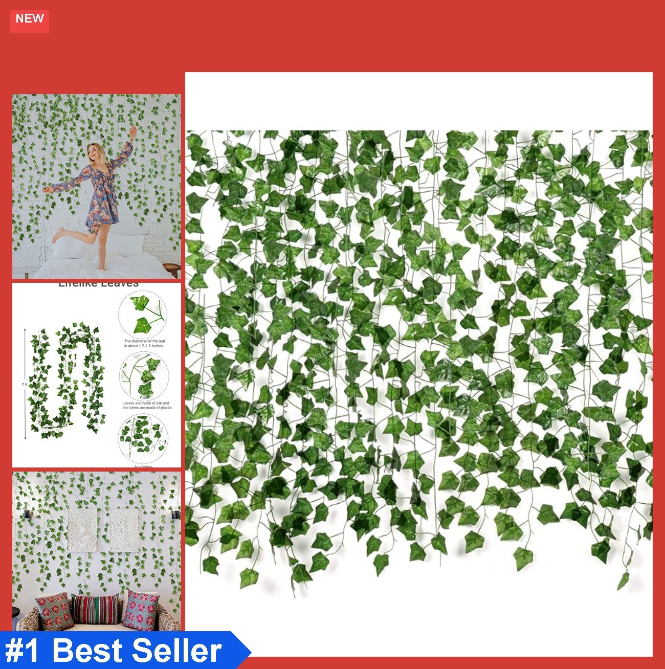 Fake Vines 84 Feet 12 Pack Artificial Ivy Leaves Hanging Greenery Silk Plastic
