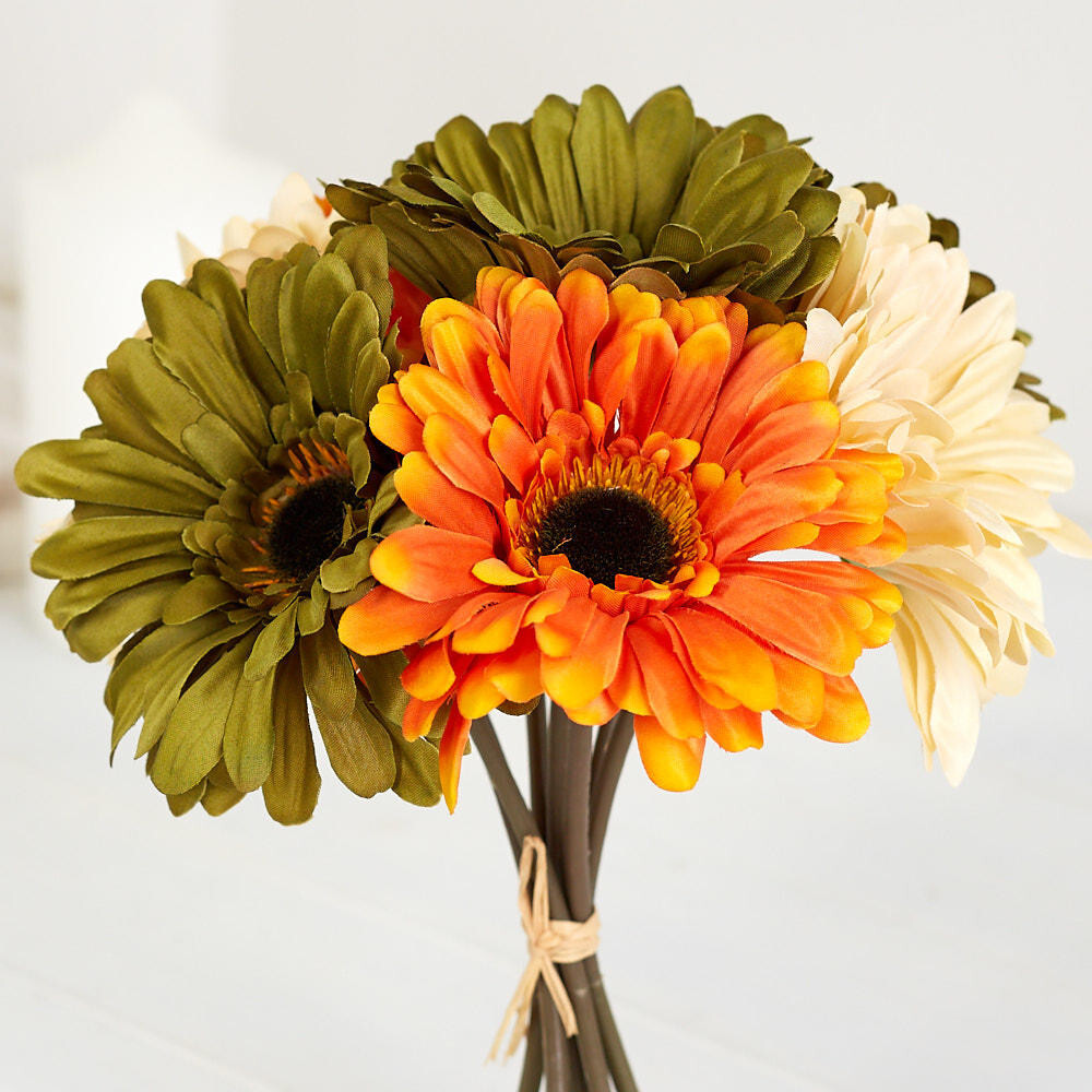 Set of 2 Artificial Silk Shades of Autumn Gerbera Daisy 9-1/4″ Bundles