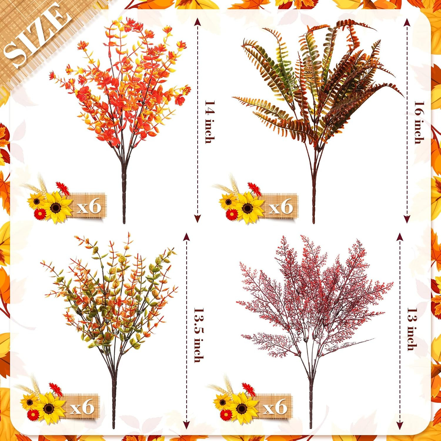 24 Bundles UV Resistant Fall Faux Flowers for Home Garden Wedding Decor