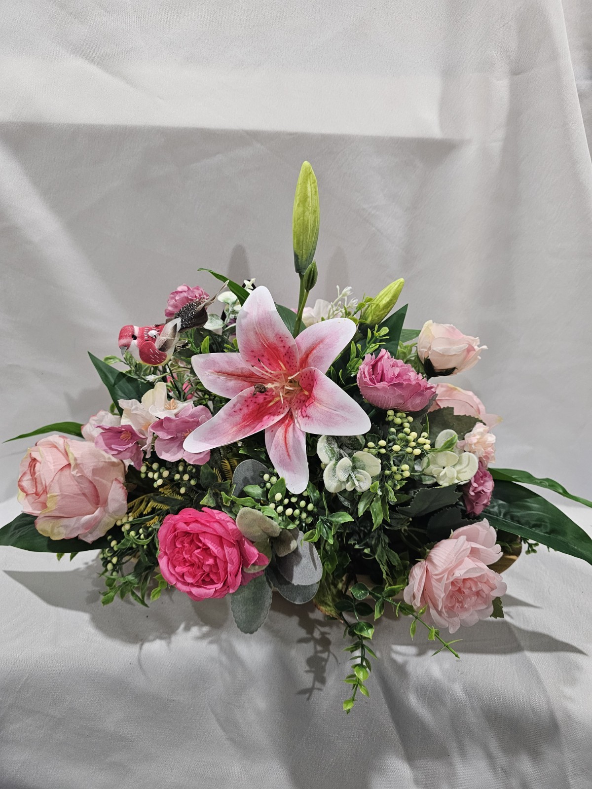 Artificial Pink & white Flower Arrangement – Centerpiece 17″ W 12″ tall