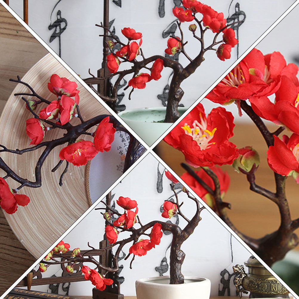 1Pc Fake Plum Blossom Red Artificial Flower for Bridal Bouquet and Room Ornament
