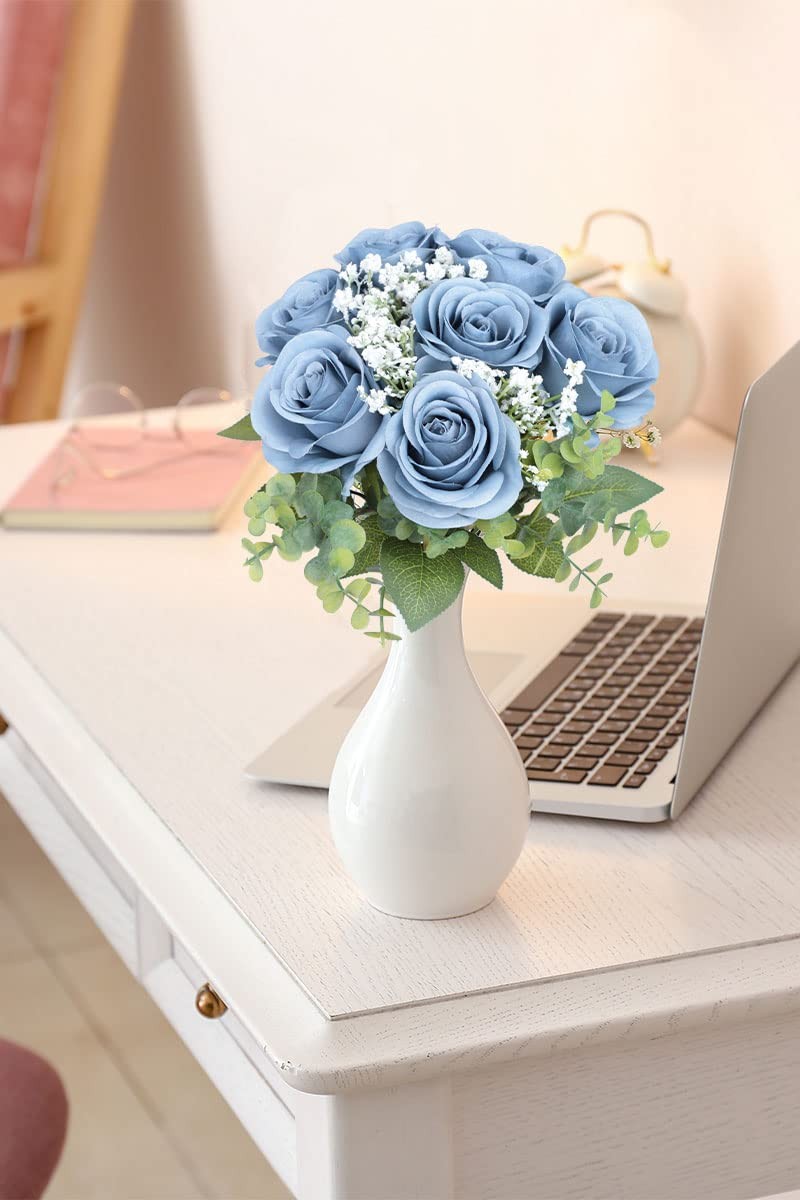 Long Stem Silk Roses, Artificial Flowers for Wedding Party Decorations, Blue
