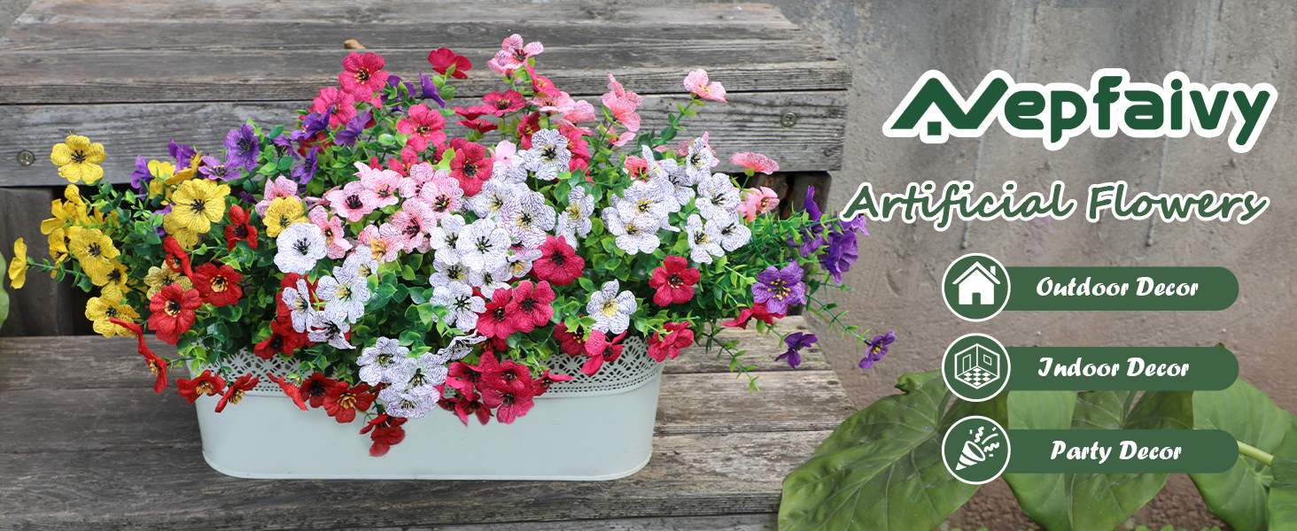 Realistic Artificial Outdoor Flowers UV-Resistant Plastic Fade Resistant Flowers
