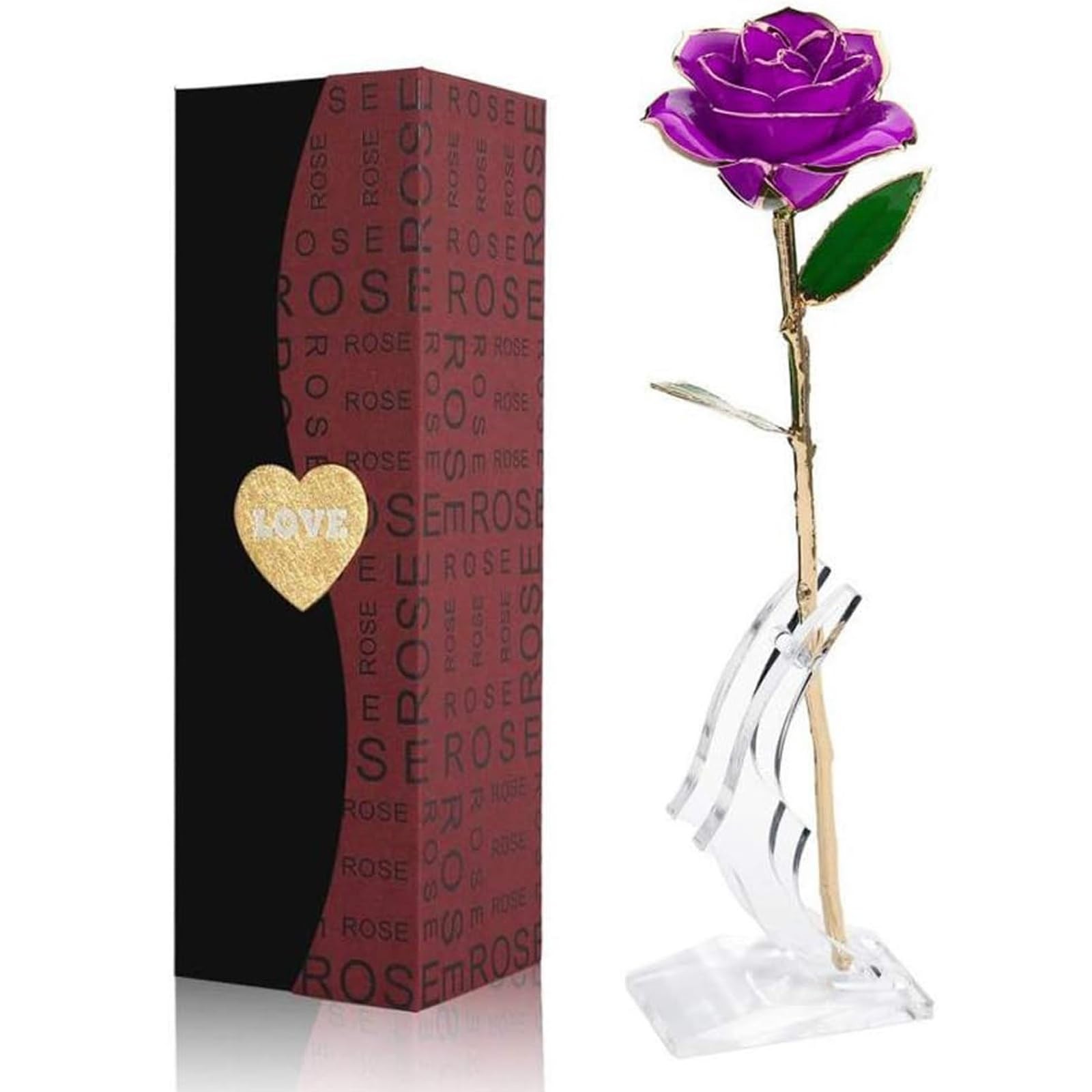 Valentines Day Gifts for Her, Real Rose Dipped in 24K Gold, Preserved Rose Fl…