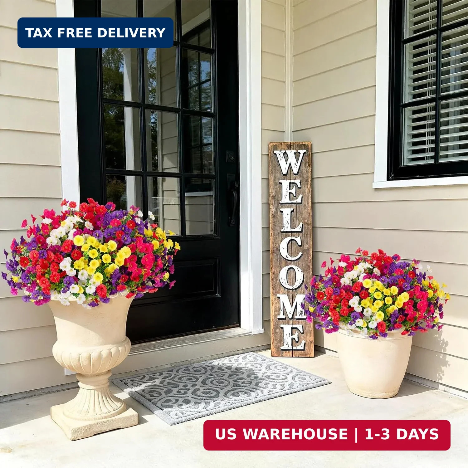 Hrobek Artificial Flowers for Outdoors, 12 Bundles Fake Plastic Petunias Flower