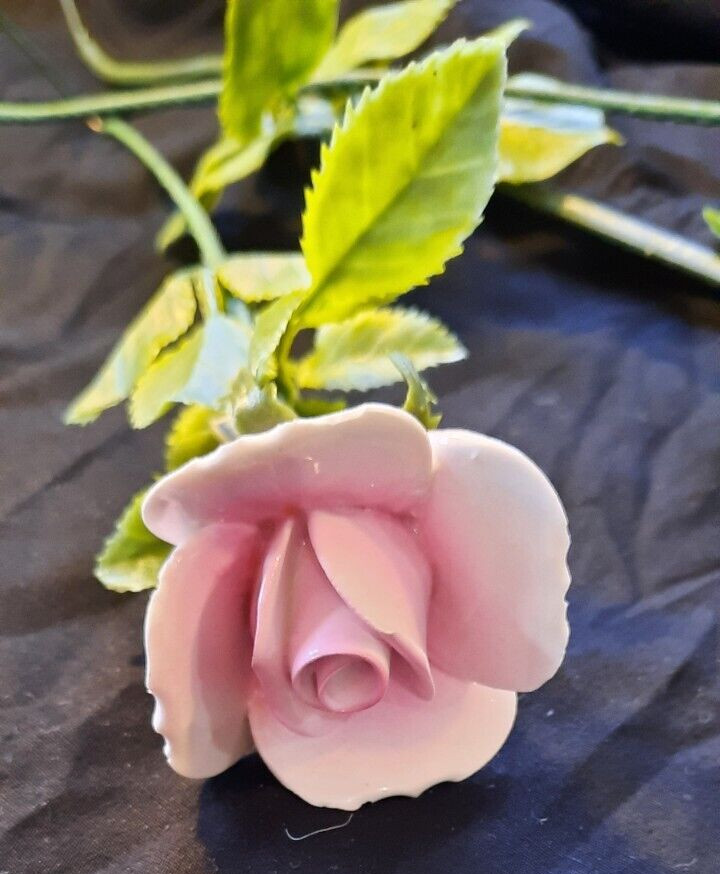 Vintage Porcelain Long Stem Roses – Set of 3 – Pink, Blue, Yellow – Soft Leaves