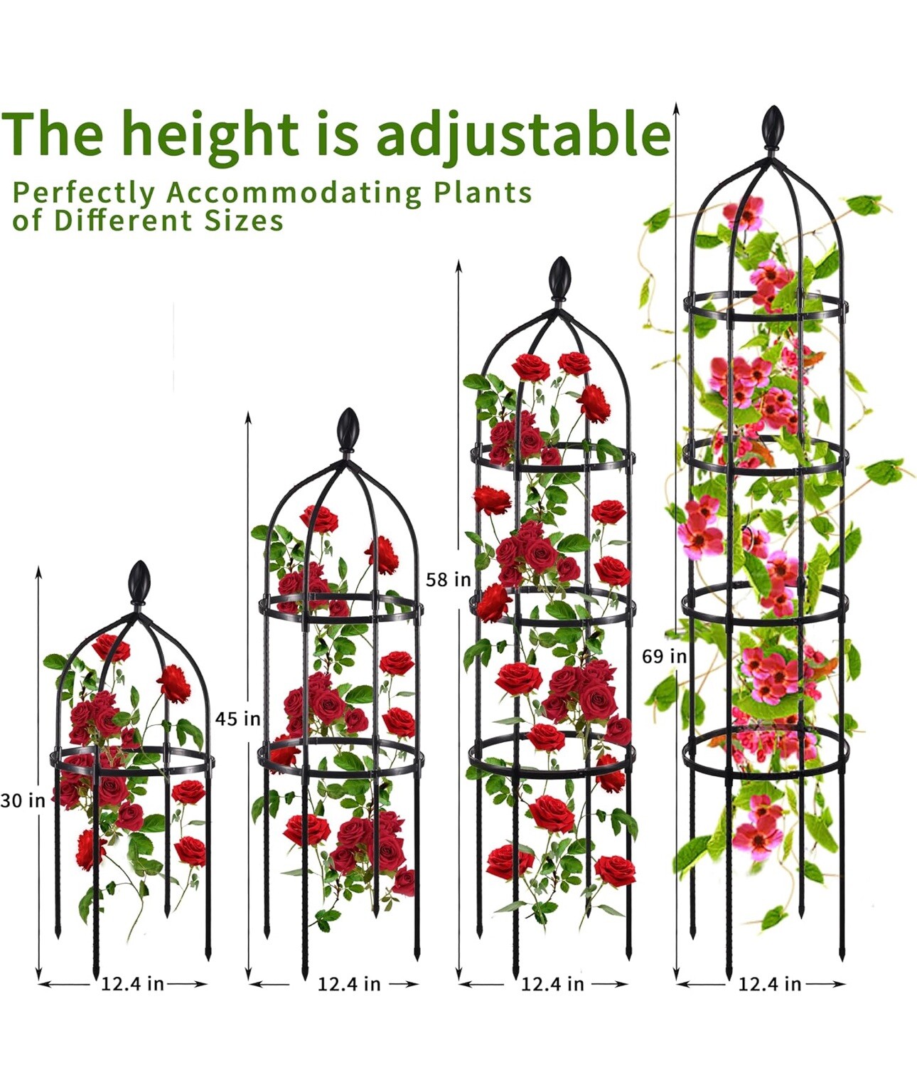 Obelisk Trellis for Climbing Plants, Round Trellis for Roses, Garden Trellises