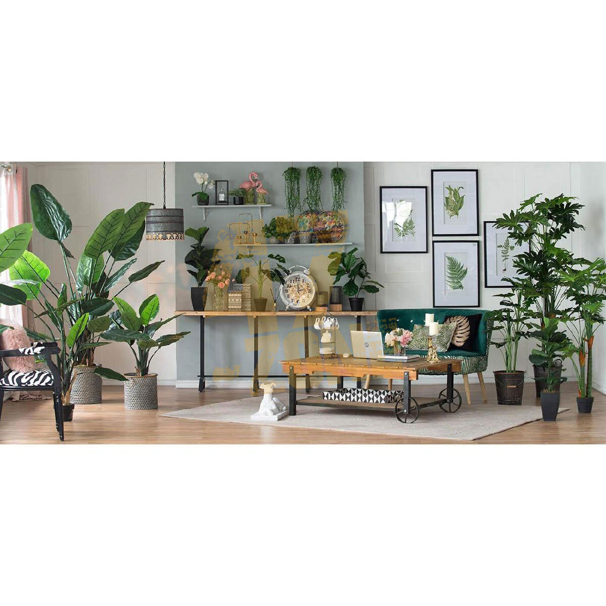 Faux Potted Fiddle Leaf Tree Green Black Artifical Garden Indoor Outdoor Plant