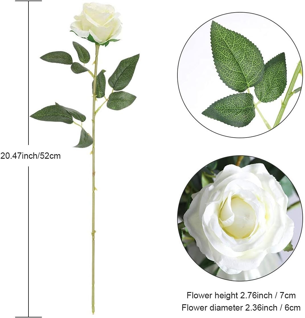 Artificial Silk Roses Bouquet 12PCS Long Stem Faux Flowers for Home Wedding