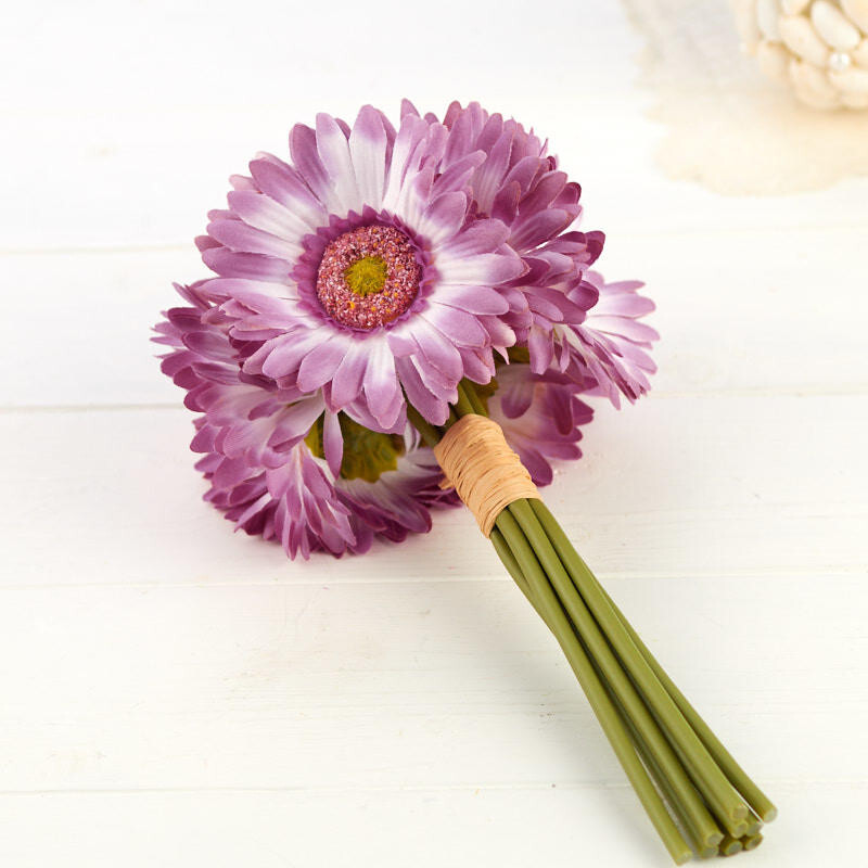 Set of 2 Lavender Artificial Gerbera Daisy 10″ Bouquets with Raffia Accents
