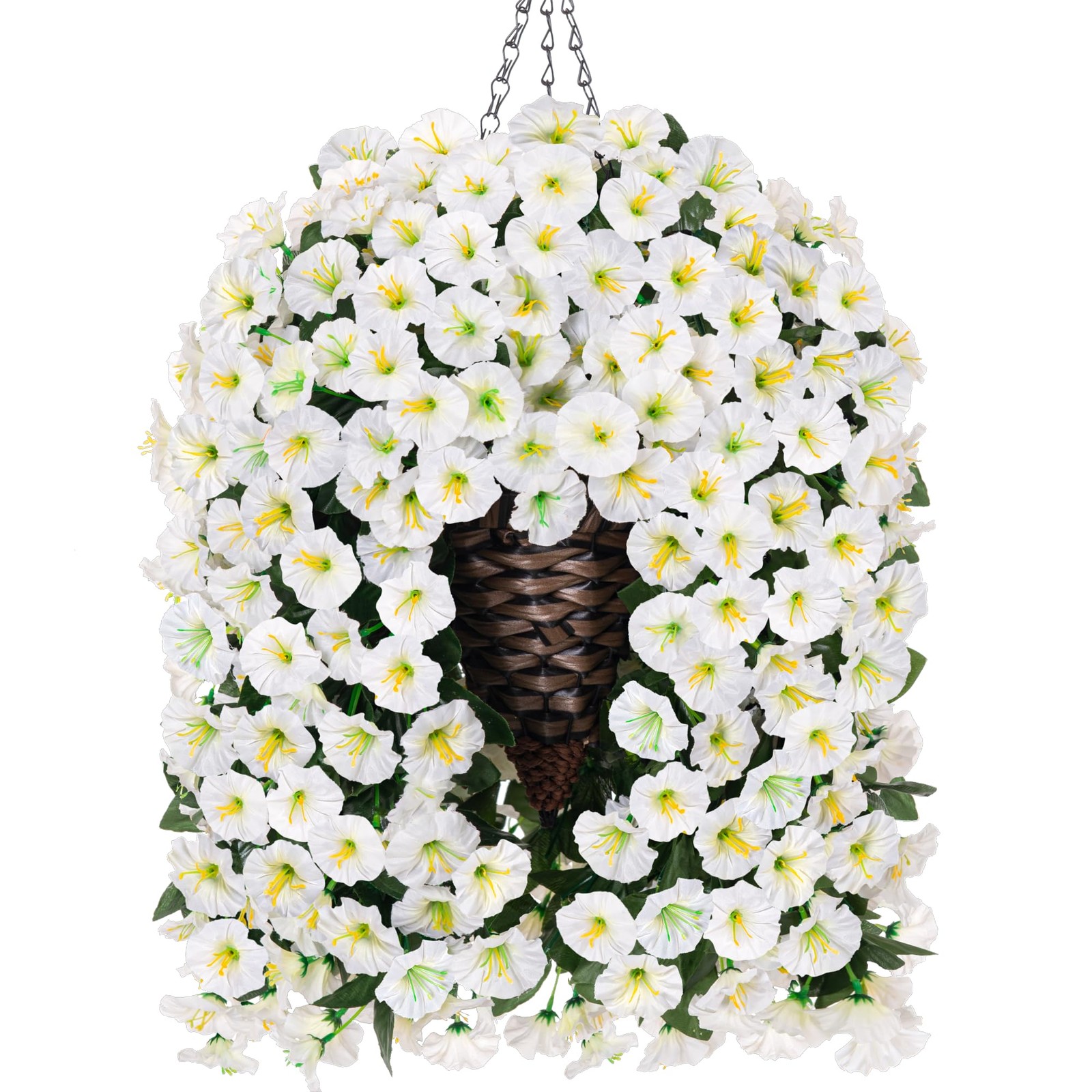HyeFlora Artificial Faux Hanging White Flowers Plants Basket for Outdoor Outs…