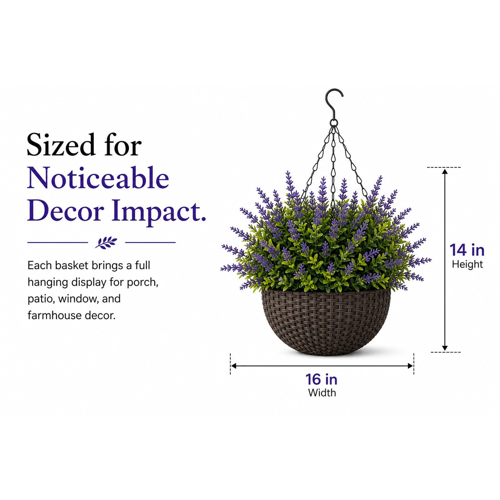 2 Pack Artificial Lavender Hanging Basket, UV Resistant Fake Flowers Hanging …