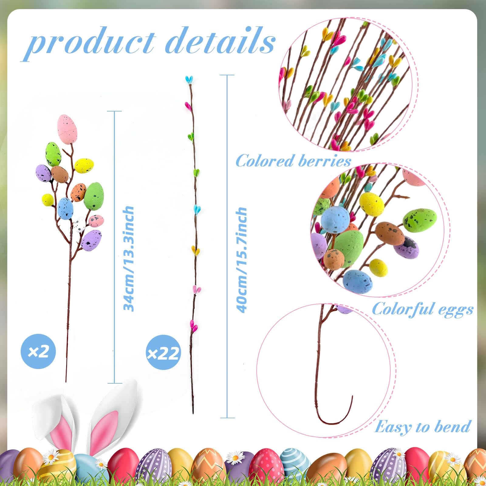 Artificial Easter Spray Vine Easter Eggs Picks Artificial Spring Floral Picks…