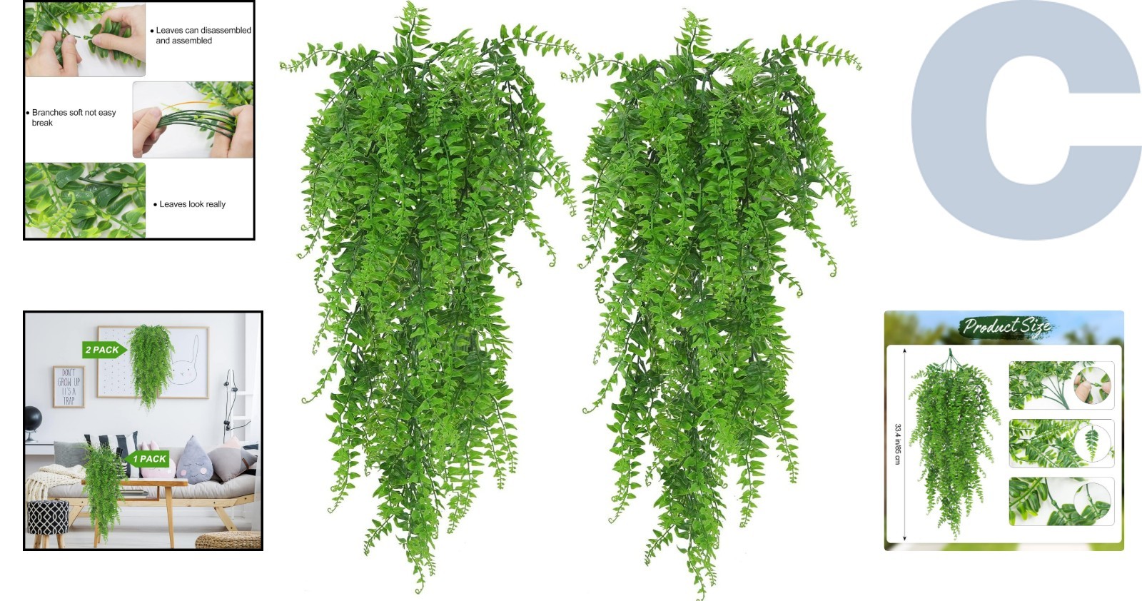 Versatile Artificial Hanging Ferns – Perfect Faux Greenery for Any Room & Garden