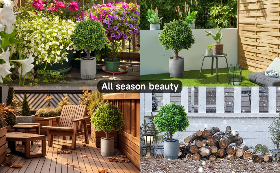 Set of 2 Artificial Boxwood Topiary Ball Trees with Ground Spike, 26 Inches UV