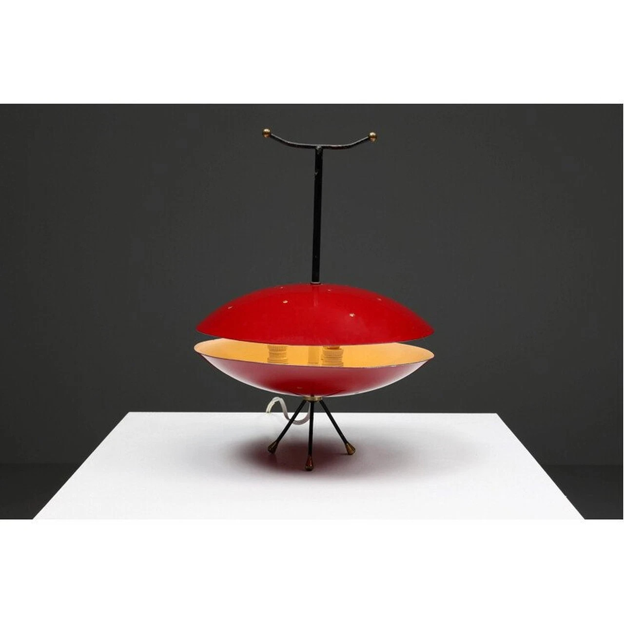 Space Age Pendant Lamp – Red & Black Atomic UFO Light – 1970s Mid-Centur