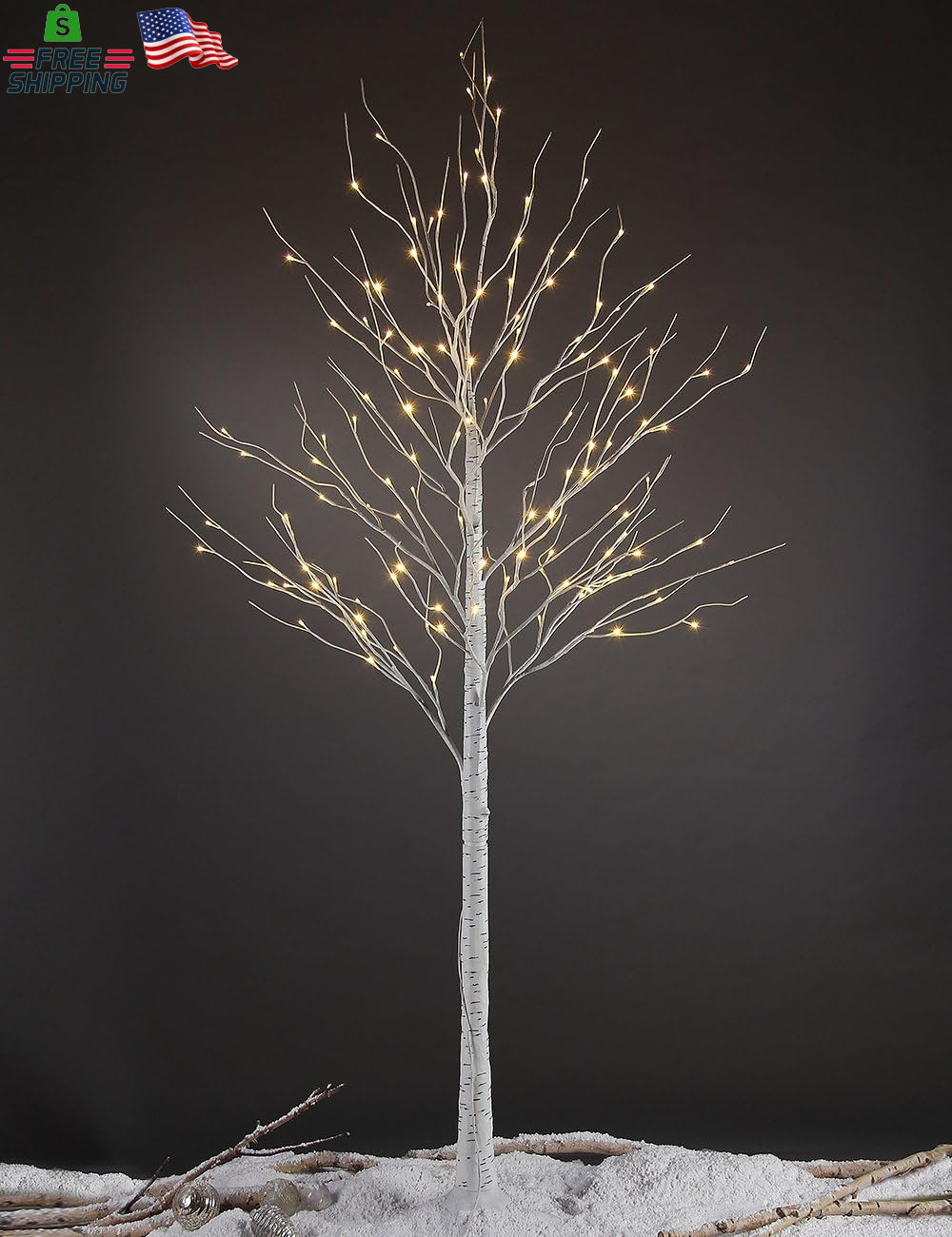 8 Feet 132L LED Birch Tree Lights, Warm White, for Holiday Party and Christmas D