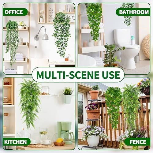 4 Pack Artificial Hanging Plants – Faux Greenery, Mandala Vine, String of Pearls