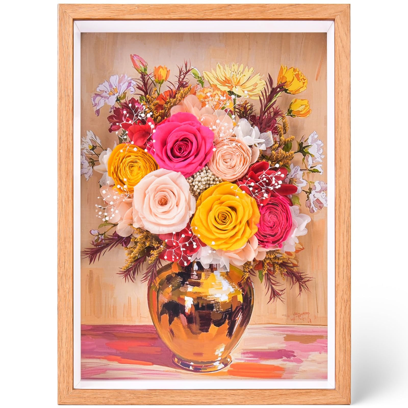 Preserved Flower Bouquet Art Frame – Colorful Floral 3D Wall Decor for Home, …