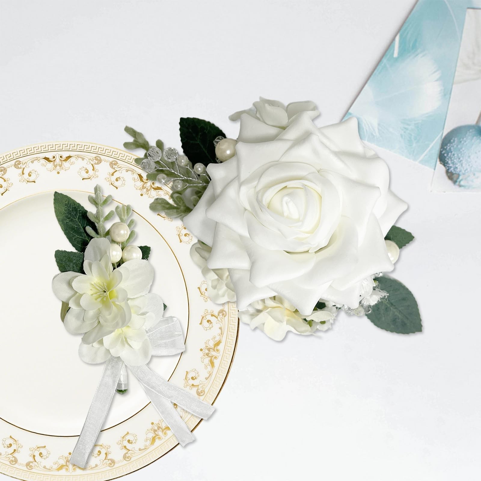 Corsage and Boutonniere Set for Bride Groom Bridesmaids Groomsmen Wedding Pro…