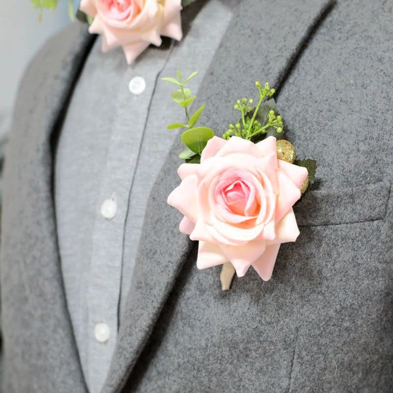 Wedding Boutonniere Groom Flower Buttonholes for Groomsmen Prom Party Suit