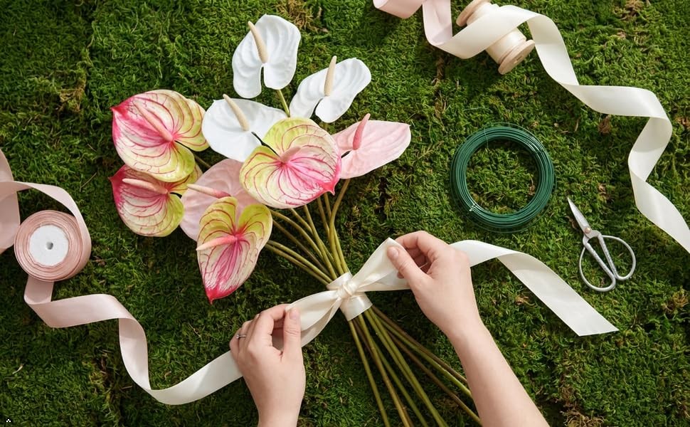 5Pc 24in/61cm Artificial Anthurium Lily Flowers Permanent for Home Decor Bouq…