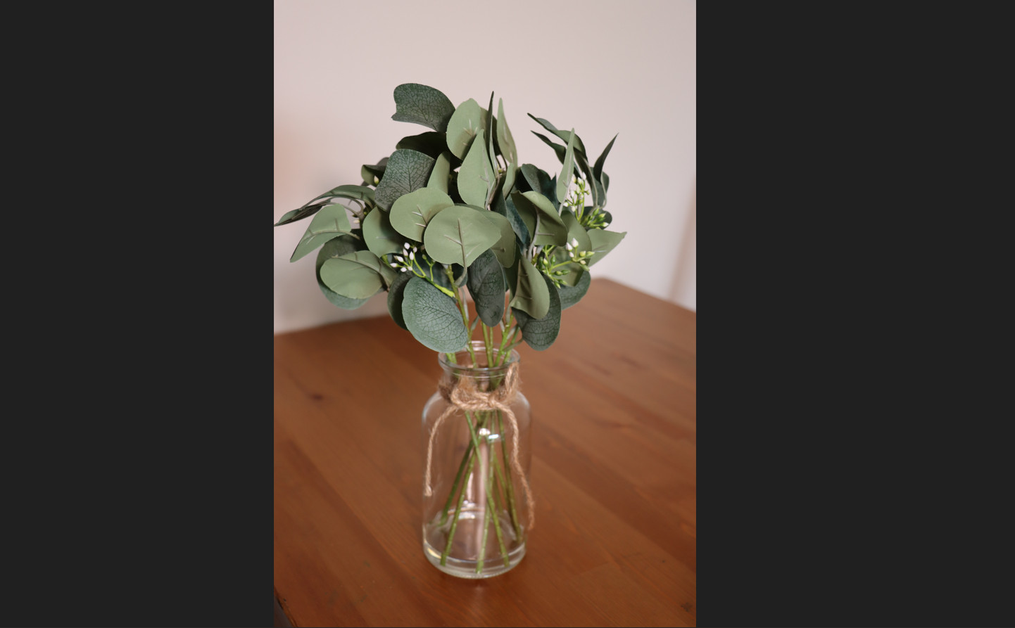 Artificial Eucalyptus in Glass Vase with White Buds Rustic Farmhouse Decor
