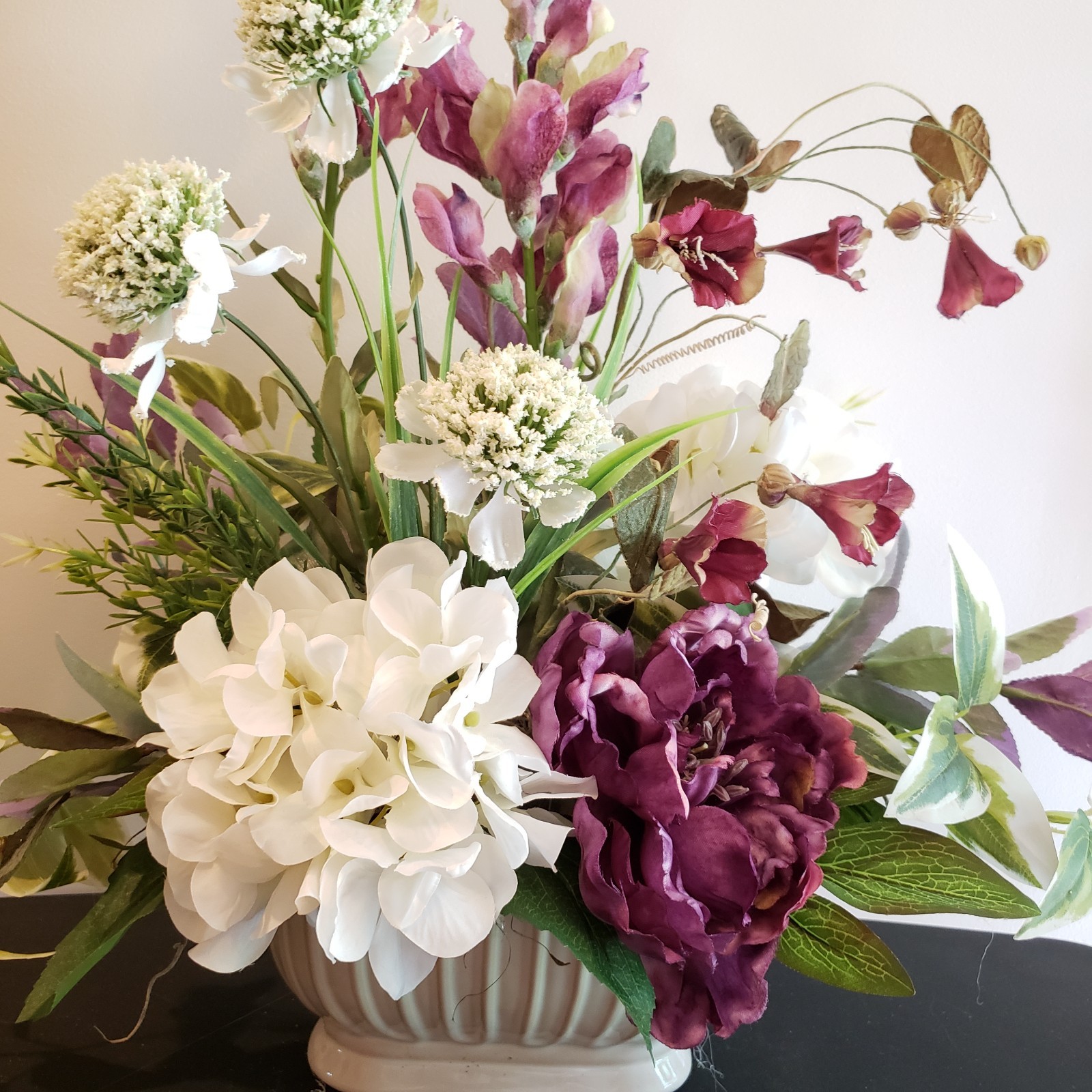 Purple Peony & Snapdragon Arrangement, Spring Floral, Cottage Farmhouse
