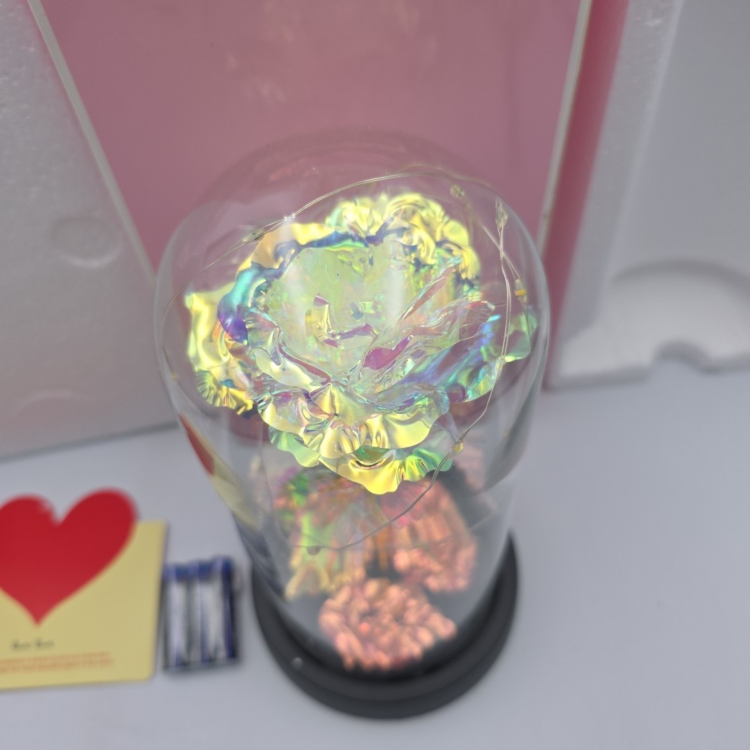 Rose Of Love In Glass Dome /w Led Lighted Rose Wedding Valentine Gifts
