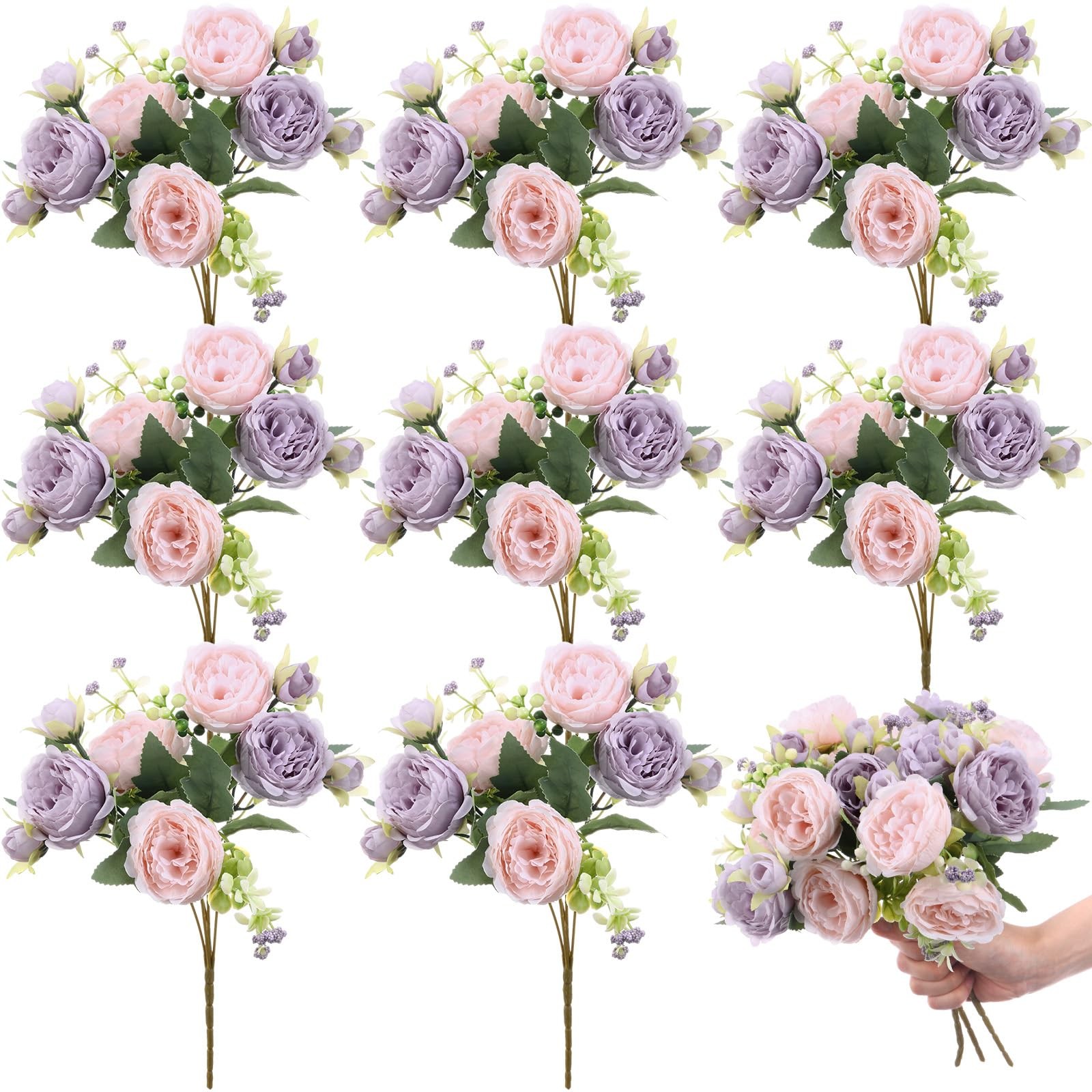 8 Bundles Artificial Peonies Silk Flowers Boho Faux Floral Centerpiece Wedding D