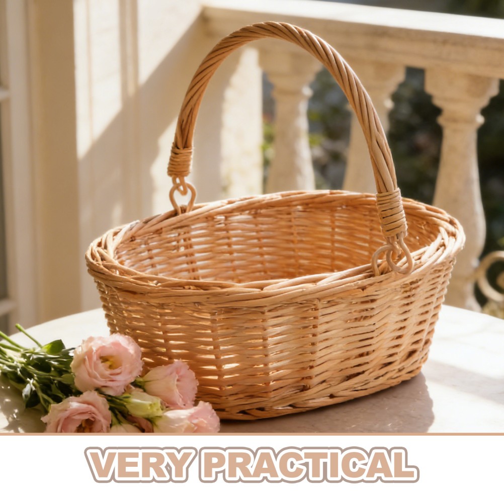 Wicker Flower Girl Basket Decorative Baskets with Handles Home Wedding