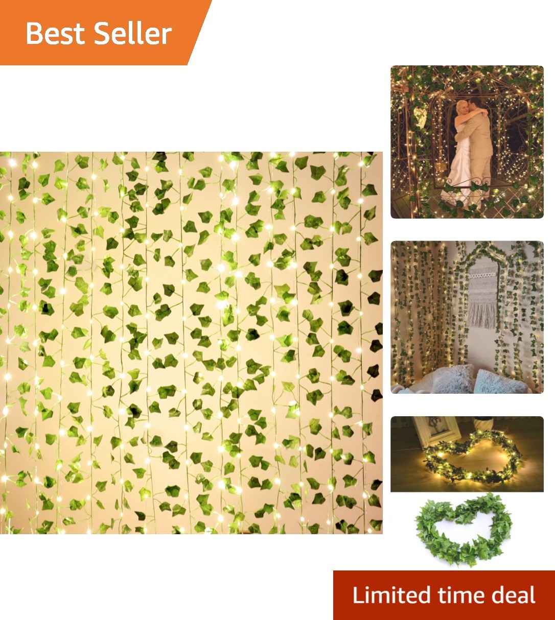 Elegant 168FT Artificial Ivy Garlands with 400 LED Lights for Stunning Decor
