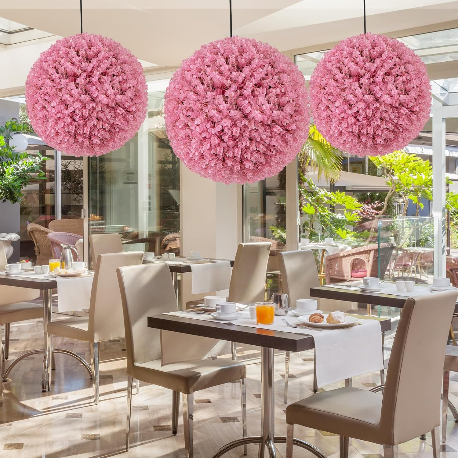 17.5 Inch Topiary Balls Artificial Outdoor Set of 2, Faux Pink Eucalyptus Decora