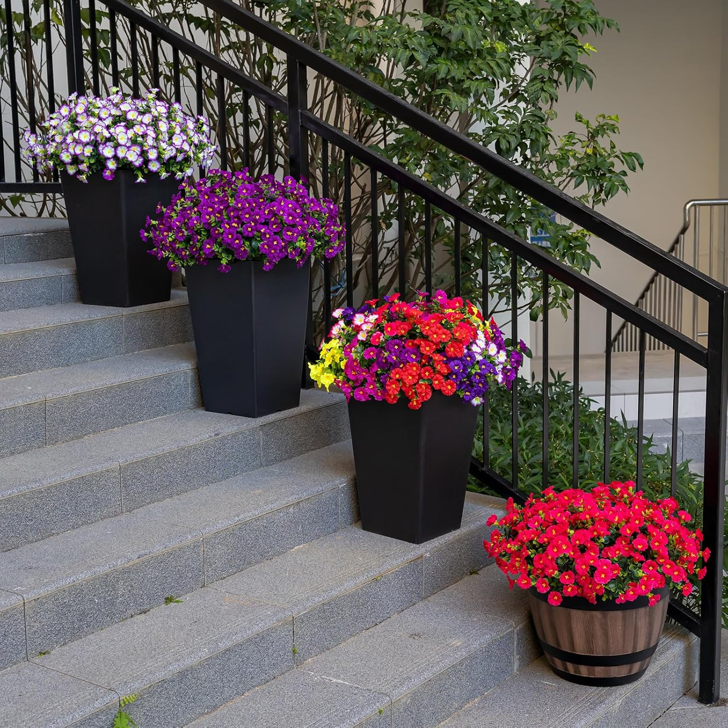 UV Resistant Faux Morning Glory Flowers – 16 Bundles for Outdoor Decor (8 Colors