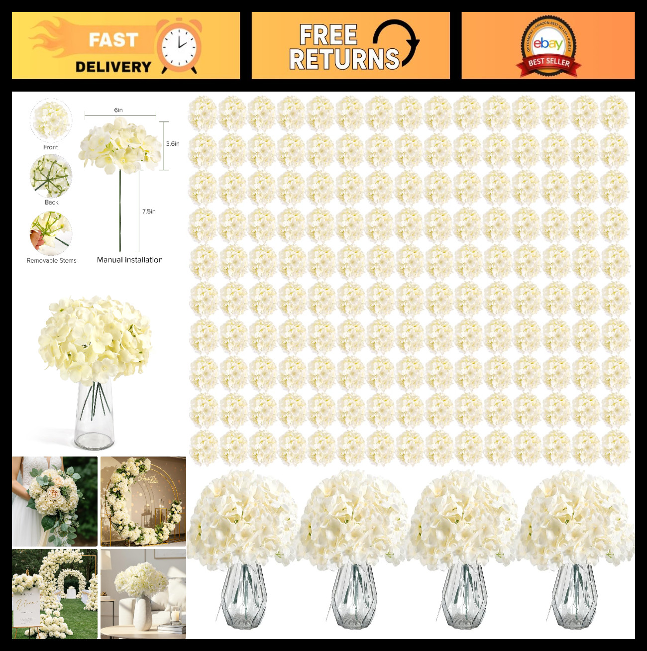 404PCS Hydrangea Artificial Flowers – Lifelike Silk Flower Heads & Stems for Wed