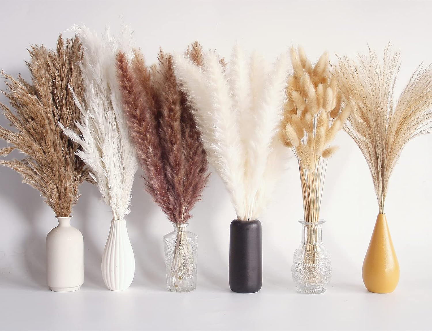 110 PCS Dried Pampas Grass Bouquet, Boho Table Decor, Bunny Tails Dried Flowe…