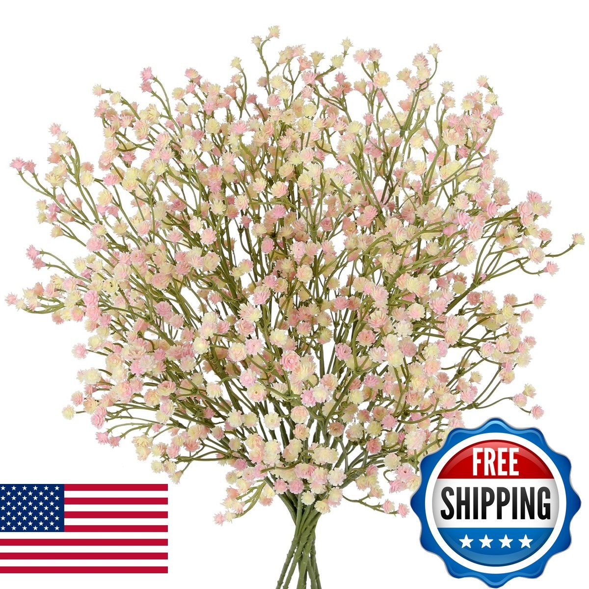 DILATATA Pink Baby’s Breath Artificial Flowers 3 Branches 8 Pack Wedding Home