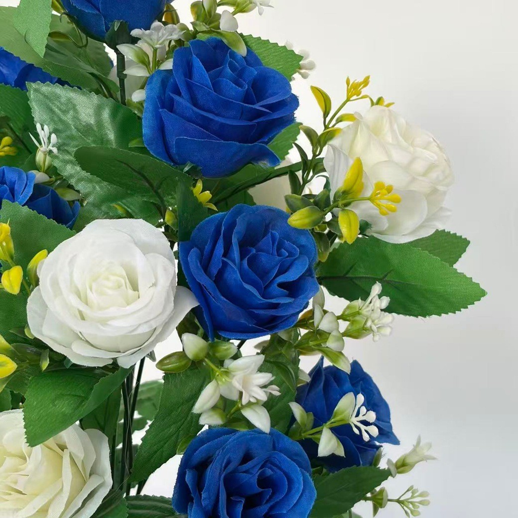 Artificial Rose Bouquets 2 Pack Blue White Green 43cm Low Maintenance Decor