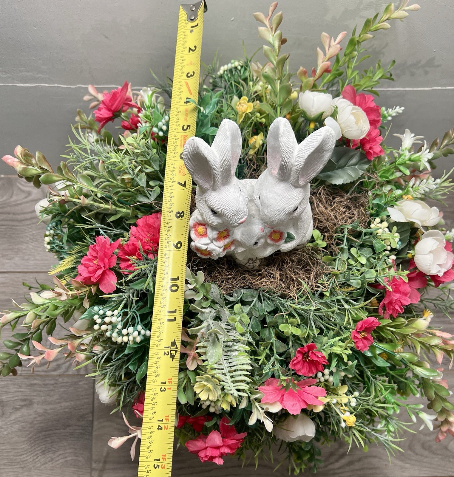 Spring Easter Candle Stick Floral Arrangement Greenery Flowers Rabbit