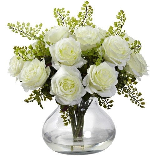 Artificial Rose & Maiden Hair Arrangement with Vase Peach Flowers