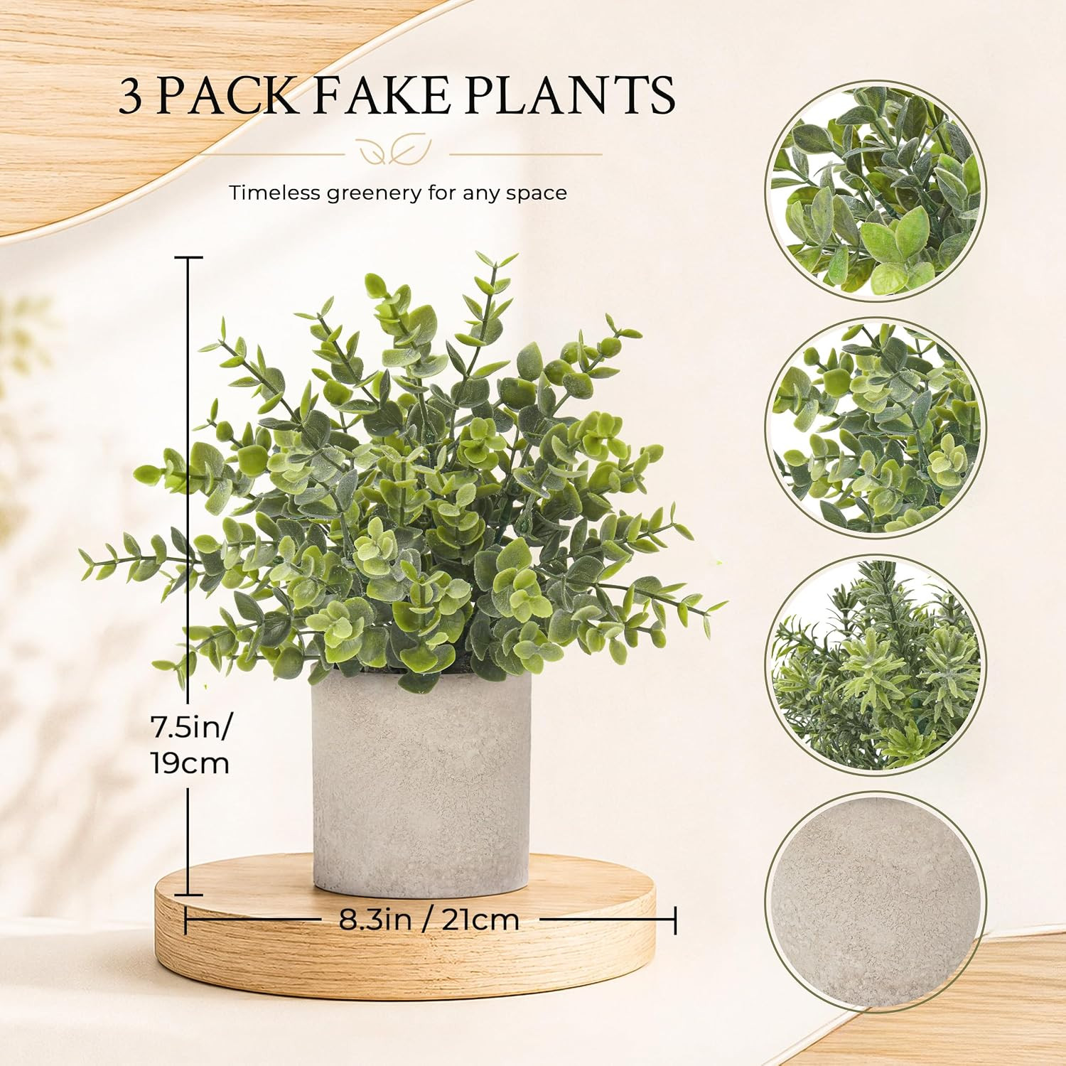 3 Pack Mini Potted Fake Plants Artificial Plastic Eucalyptus Plants Topiaries fo