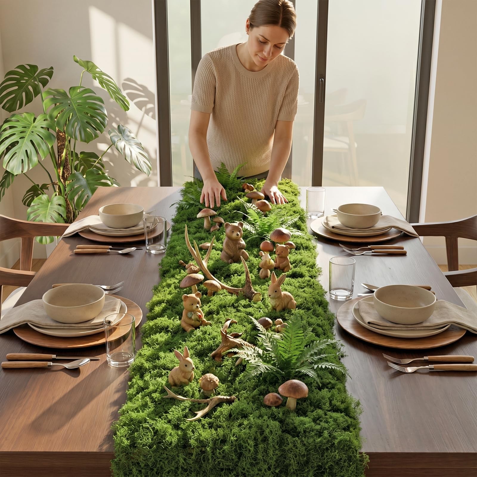 Artificial Moss Mat, 12″ x 71″ Dark Green Fake Moss Sheet for Crafts Table Ru…