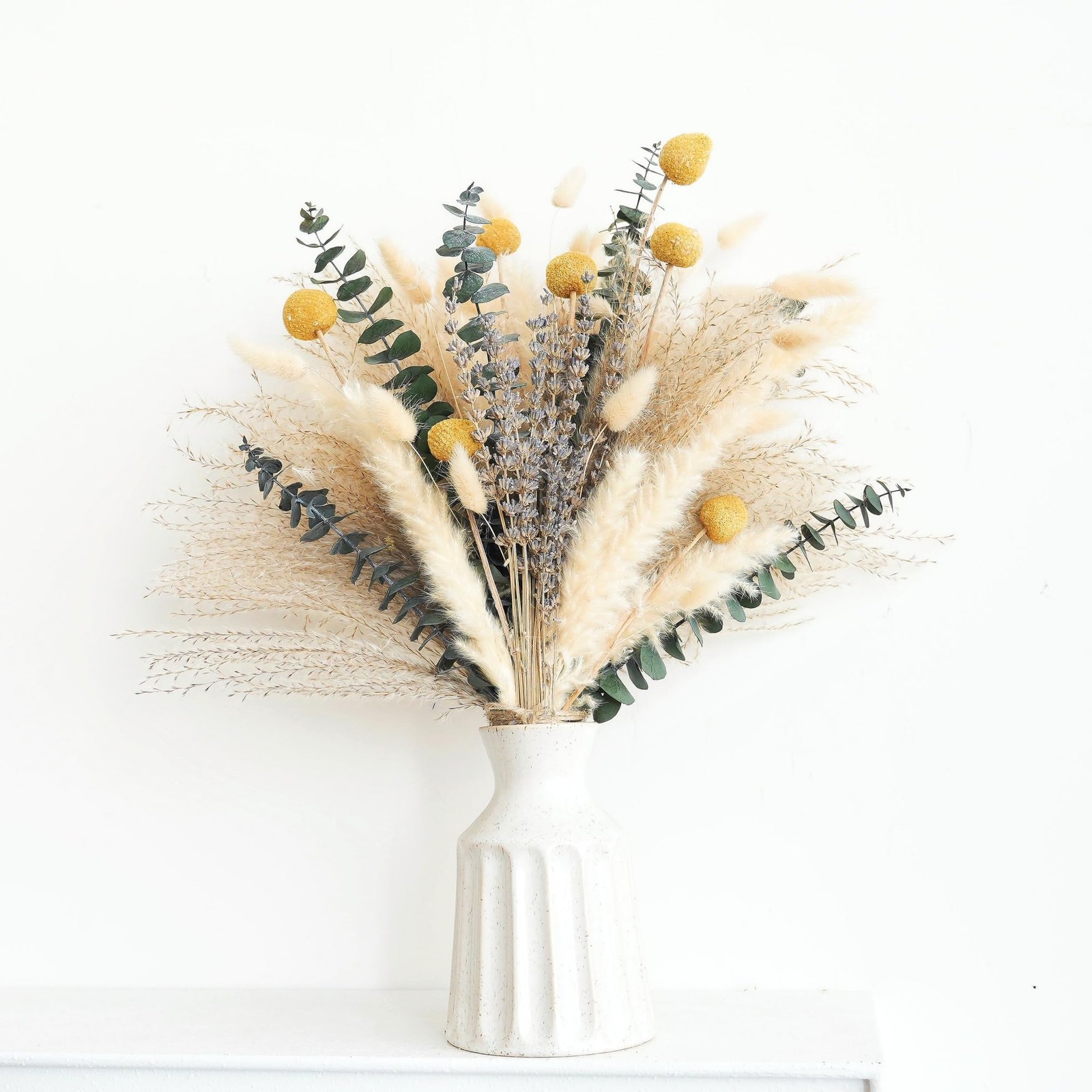 Dried Pampas Grass Bouquet – Boho Decor for Home, Vase Brown
