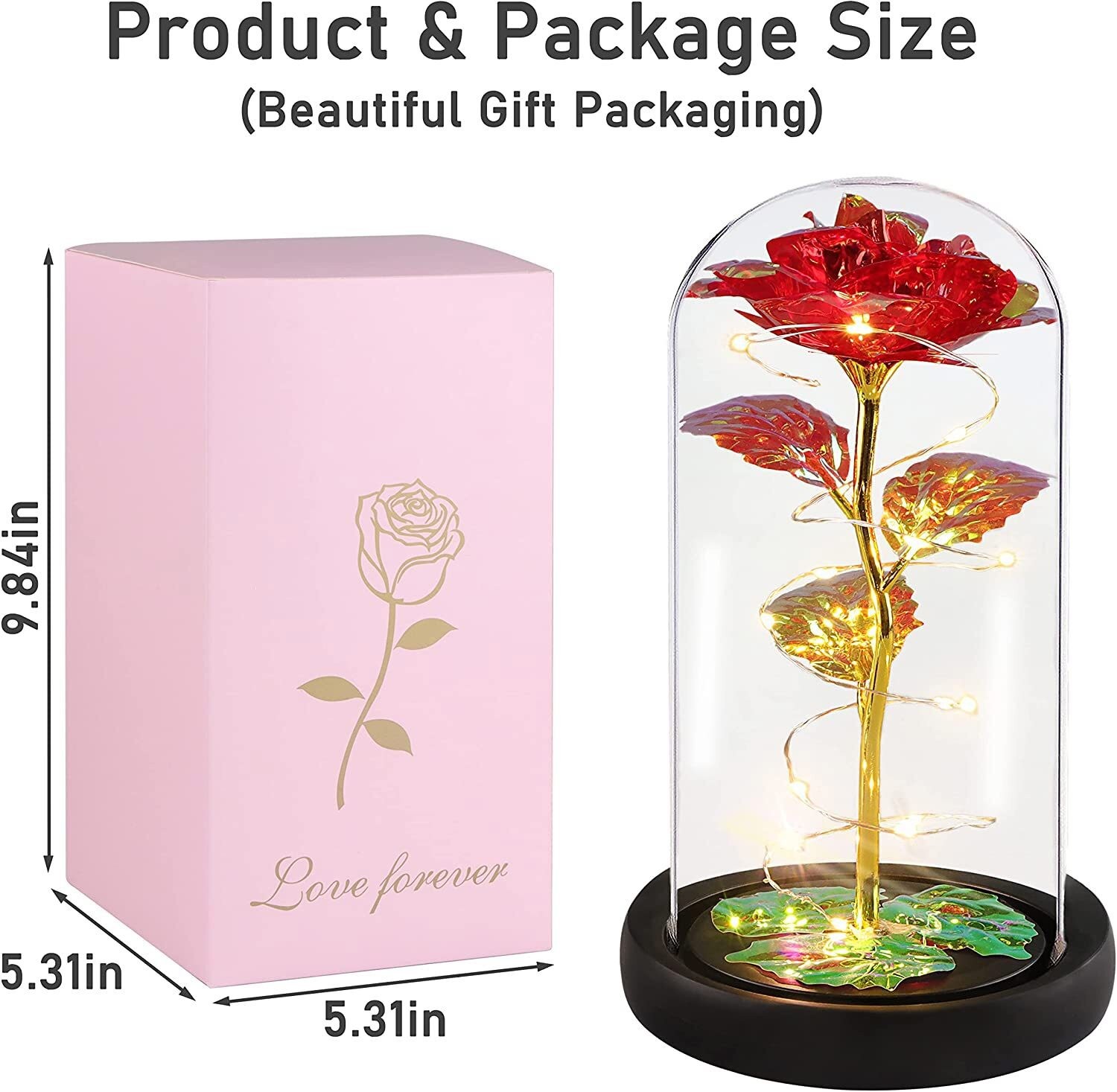 Eternal Forever Galaxy Rose Flower In Glass Dome LED Light Valentine’s Day Gift